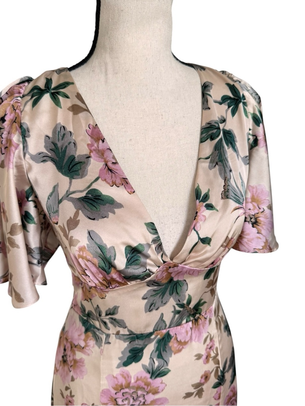 Dress Forum Morning Meadow Romance Floral Maxi Dress Ivory Pink Slit NWT Small - Picture 11 of 15